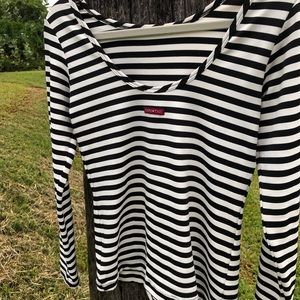 HARD TAIL Lycra Long sleeve T Black & White Stripe